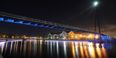 Image of Stockton's riverside at night