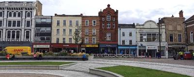 a photograph of buildings in Stockton High Street