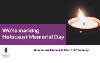 An image of a candle. Text says: We're marking Holocaust Memorial Day