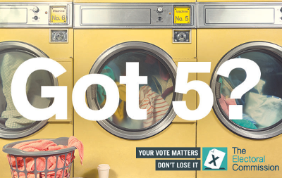 An image at a laundry with text over the top, which says "Got 5?"