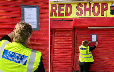 An image of the closure order notice on The Red Shop in Billingham