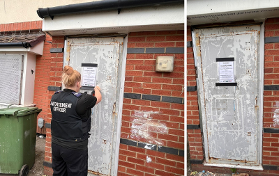 Two images of the closure order outside the property on Howard Place