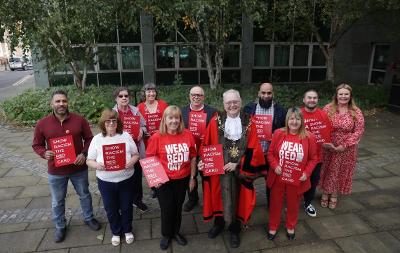 Stockton-on-Tees Borough Councillors wear red for Show Racism the Red Card Day 2023 