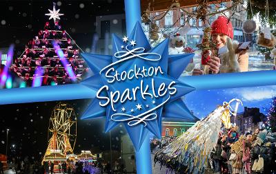 Four images showing events from Stockton Sparkles in previous years. Text says "Stockton Sparkles"