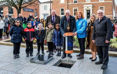 The Mayor of Stockton buries a time capsule in Stockton