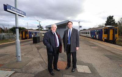 Councillor Bob Cook Leader of the Councik and TVCA Mayor Ben Houchen at Eaglescliffe Station