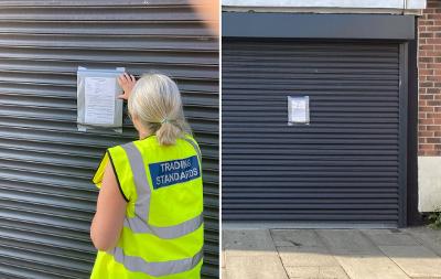 Two images of the closure order outside the property on 80 Dovecot Street, Stockton