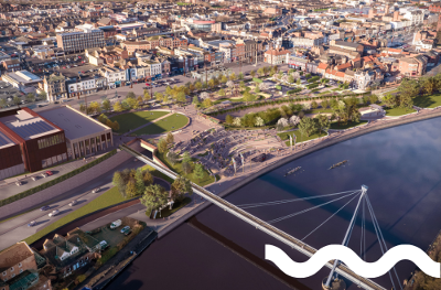 CGI of  redevelopment of Stockton riverside