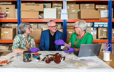 Councillor Steve Nelson with volunteers at Preston Park Museum looking at the collection store.